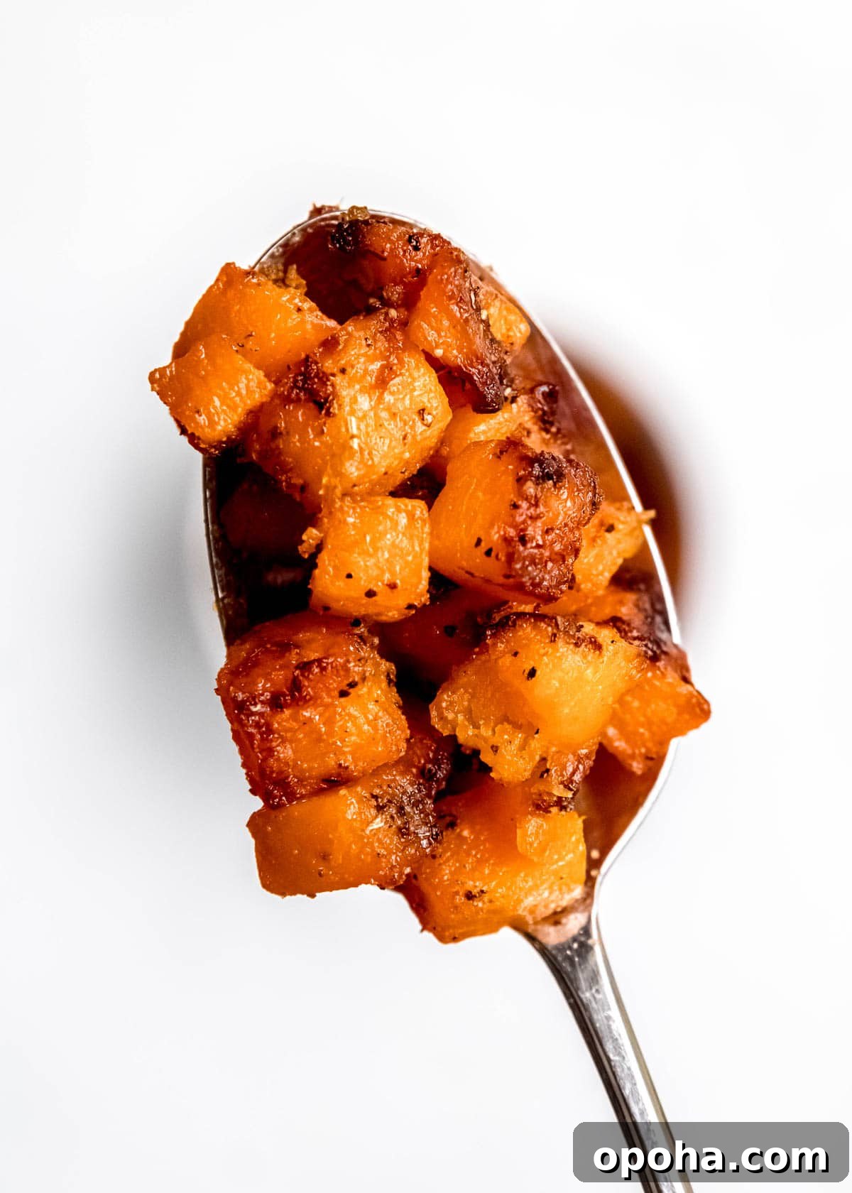 a spoonful of cooked, air fryer butternut squash