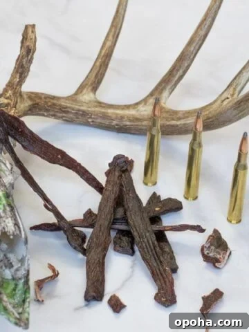 Venison jerky with skull and bullets