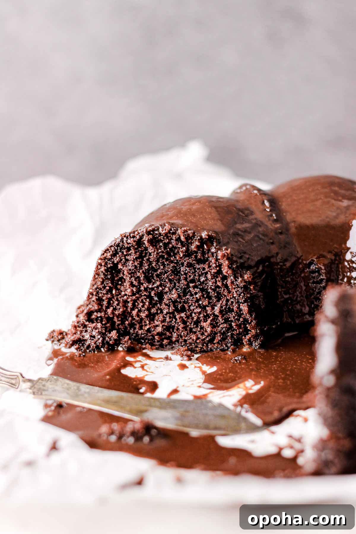 Decadent Chocolate and Peanut Butter Bundt Cake Recipe 5 chocolate bundt cake with chocolate glaze and a knife