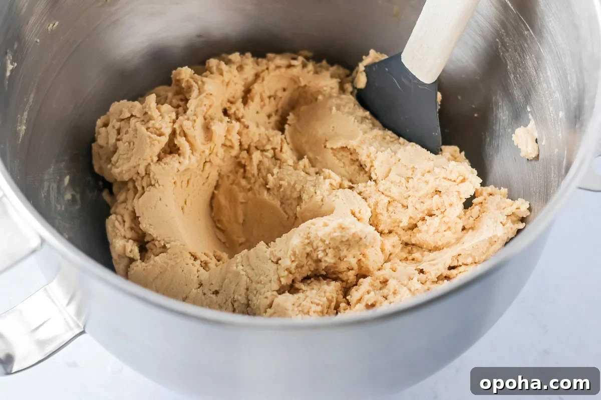 M&M Cookie dough in mixer.