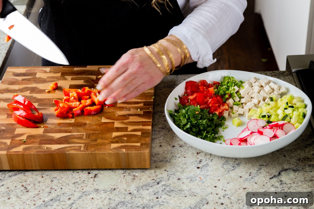 chopping the bell pepper