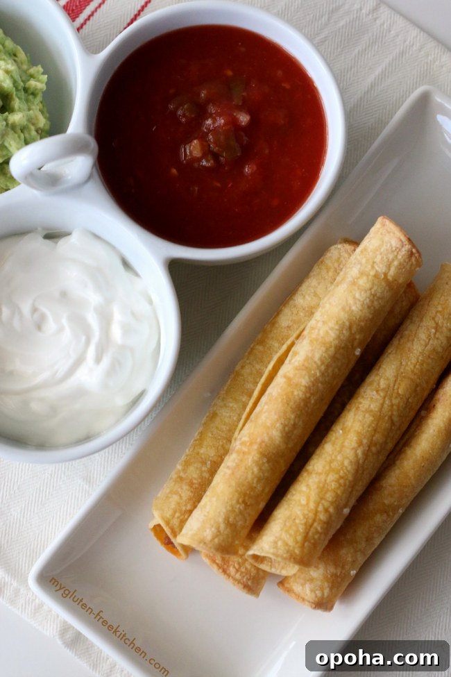 Crispy Gluten-Free Baked Taquitos with Flavorful Fillings 3 Gluten-free Baked Taquitos. Easy recipe for homemade taquitos for an appetizer or easy dinner.