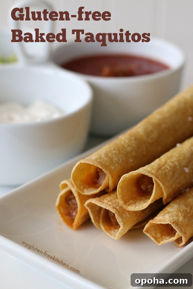 Crispy Gluten-Free Baked Taquitos with Flavorful Fillings 7 Gluten-free Baked Taquitos Recipe. My kids loved these! Easy appetizer or quick weeknight dinner!