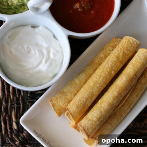 Homemade Gluten-free Baked Taquitos Recipe. Perfect appetizer for parties!