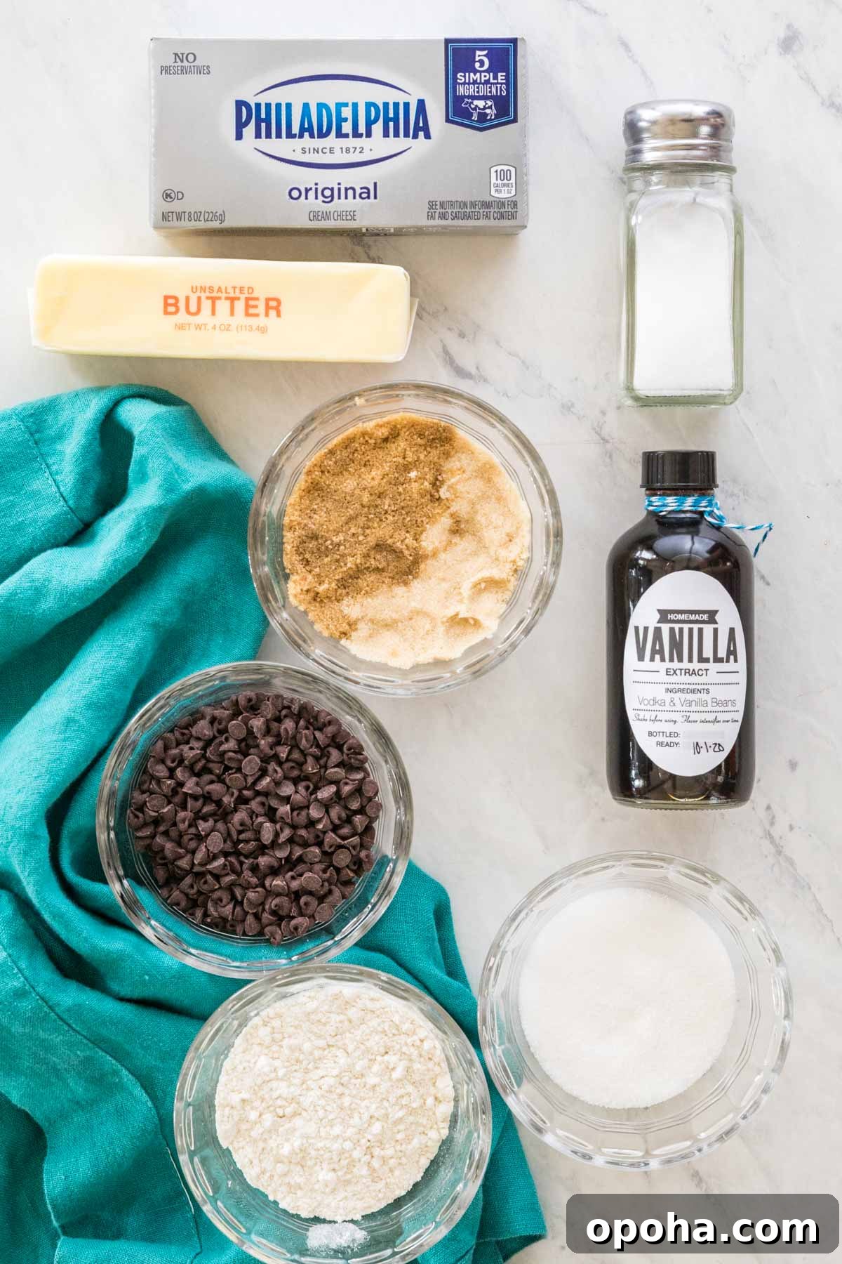 overhead view of ingredients for cookie dough dip