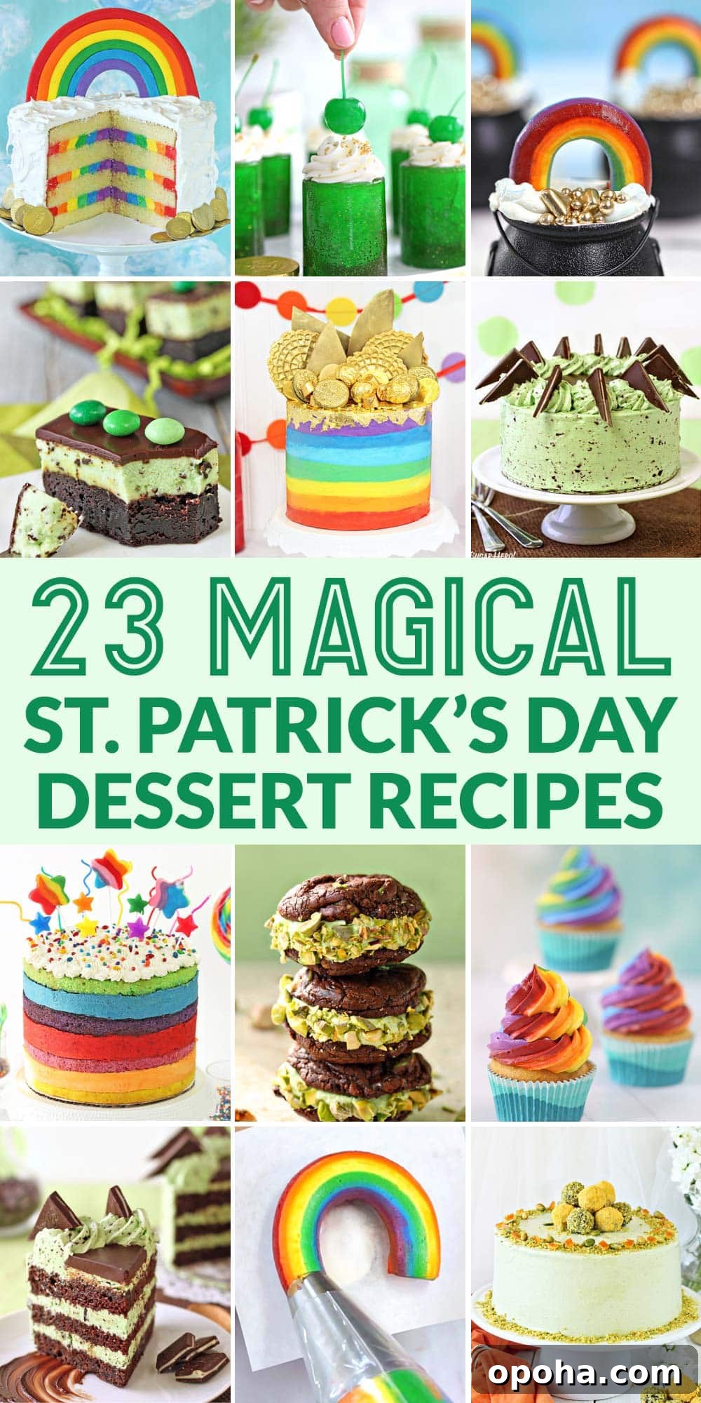 Collage of 12 assorted St. Patrick's Day dessert recipes with text overlay for Pinterest.