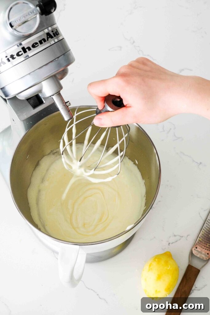 Zesty Lemon Madeleines: Classic French Tea Cakes Recipe 7 Thick batter drips off a whisk and leaves a trail in the batter before disappearing.