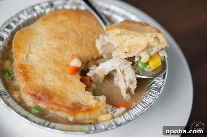 bite from an individual chicken pot pie