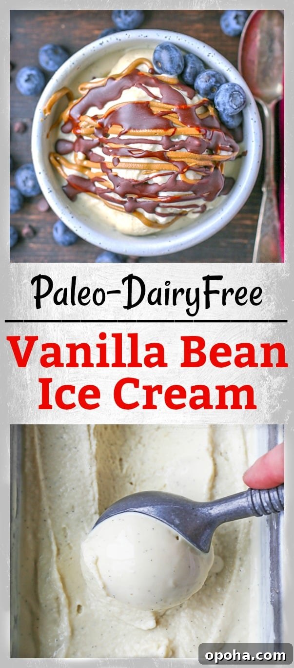 This Paleo Vanilla Bean Ice Cream is creamy, sweet, and so perfect for summer! Only 5 ingredients and ready to be topped with your favorite toppings. Gluten free, dairy free, and naturally sweetened.