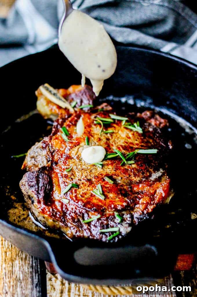 Pan-Seared Ribeye with Cracked Pepper & Mahon Menorca Cheese Sauce