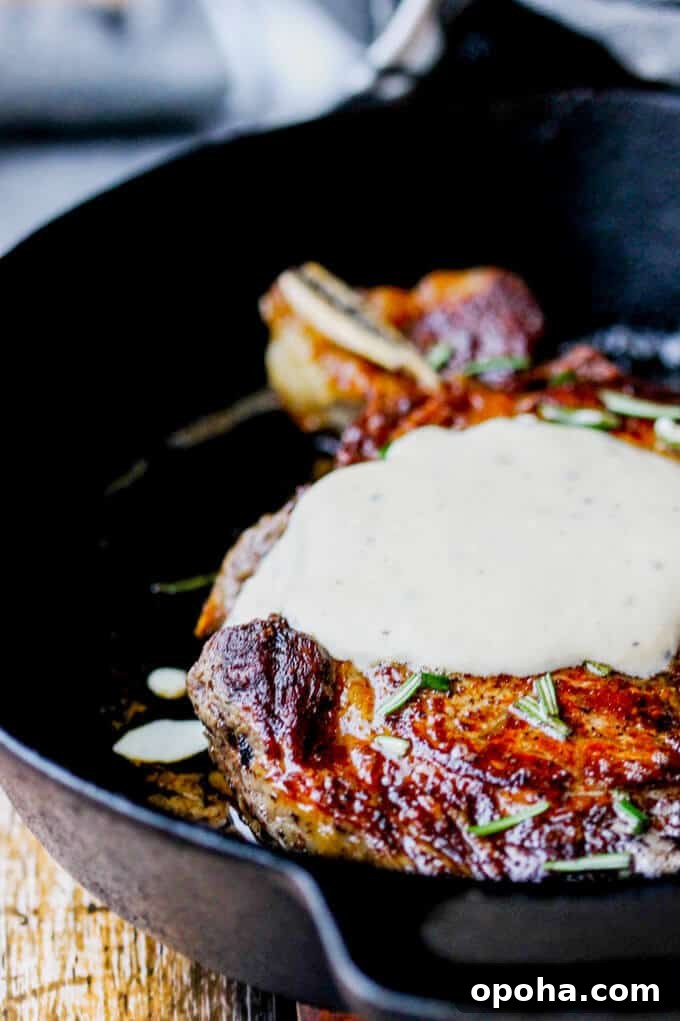 Pan-Seared Ribeye with Cracked Pepper & Mahon Menorca Cheese Sauce