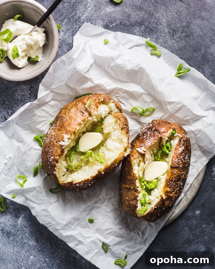 Crispy Air Fryer Baked Potatoes in 30 Minutes 3 air fryer baked potato overhead