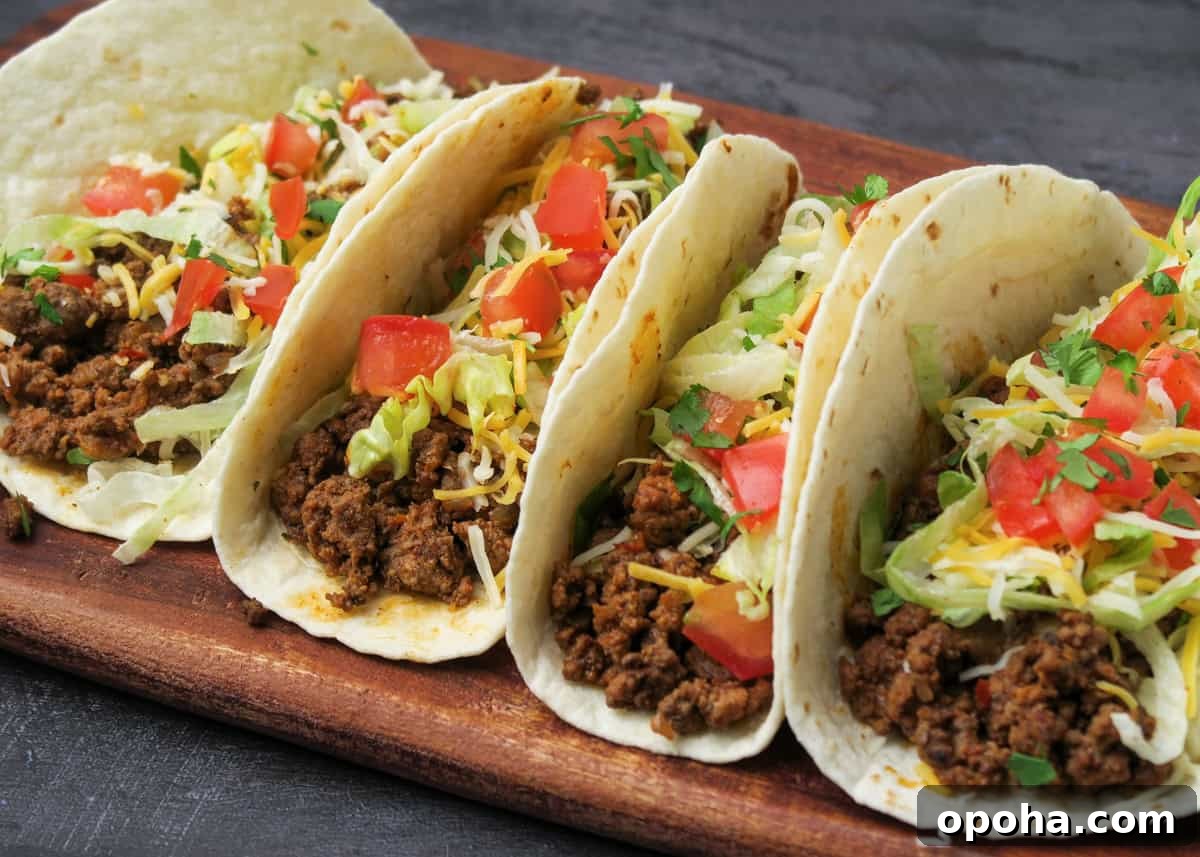 Taco Meat Recipe: Skillet, Instant Pot, or Crock Pot Options 14 close up of ground beef tacos