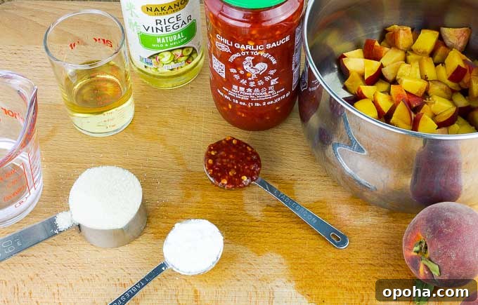 ingredients for peach chili dipping sauce