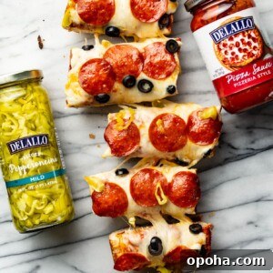 several slices of french bread pizza next to jars of ingredients