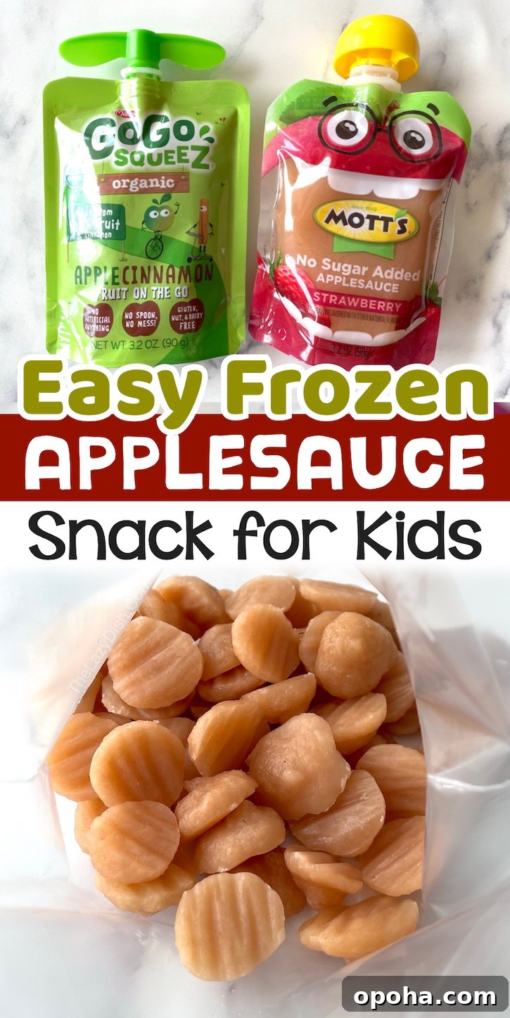 Frozen Applesauce Bites: Kid-Friendly Chilled Snack Recipe 11 Healthy Snack Idea for Kids -- Frozen Applesauce Bites! This quick and easy no bake treat is perfect for kids of all ages, but especially toddlers and preschoolers. They get a kick out of the frozen texture of applesauce and how they melt in your mouth.