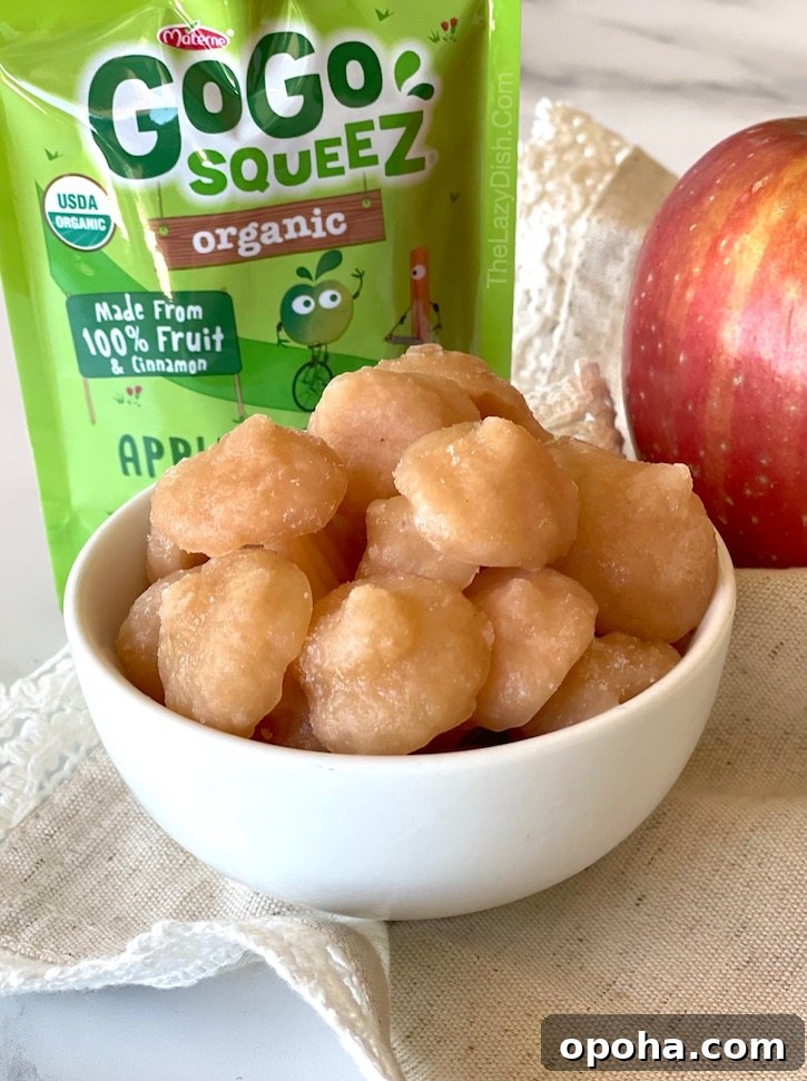 Frozen Applesauce Bites: Kid-Friendly Chilled Snack Recipe 7 Easy Frozen Applesauce Bites | If you're looking for healthy snack ideas to make at home, your kids are going to love this frozen sweet treat! So easy to make with just one ingredient: applesauce! A fun activity to do with your kids in the kitchen.