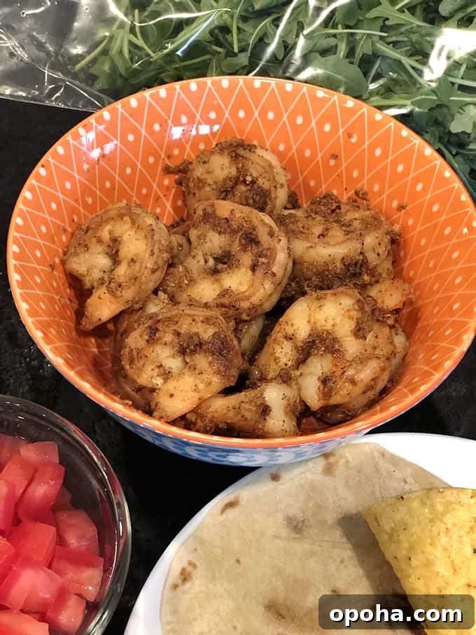 WeightWatchers-Friendly Spiced Shrimp Tacos with Lime Slaw 4 Spiced shrimp, diced tomatoes, arugula and tortillas for soft shrimp tacos