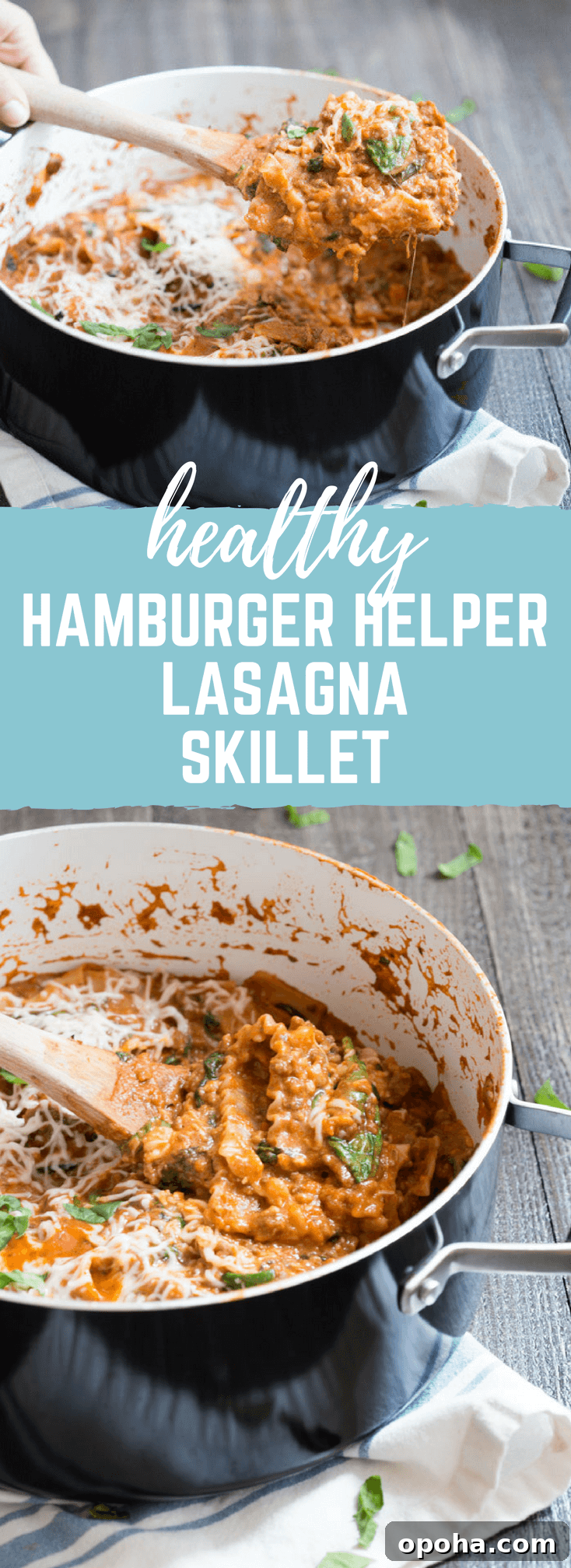 Healthy Hamburger Helper Lasagna Skillet, OMG! This dinner is genius: one pot on the stove top with minimal effort for the tastiest homemade lasagna with lots of hidden veggies.