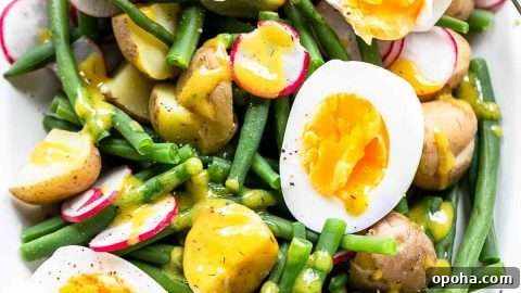 French bistro salad with baby potatoes and green beans.