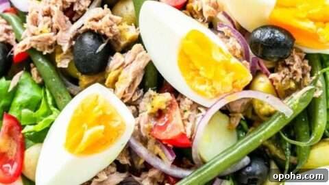 Classic Salad Niçoise with potatoes, eggs, and tuna.