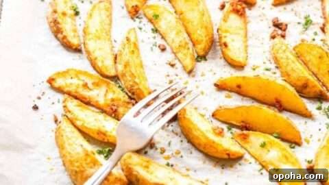 The best side dish crispy baked potato wedges. No parboiling required only oven time.
