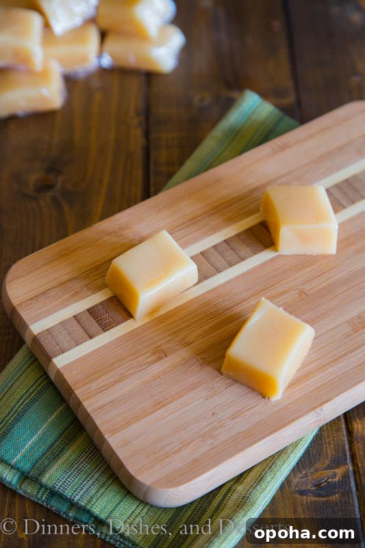 homemade caramels on a board
