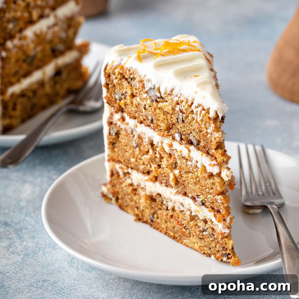 14 Delicious Easter Recipes to Make at Home 15 Slice of three layered carrot cake with cream cheese frosting