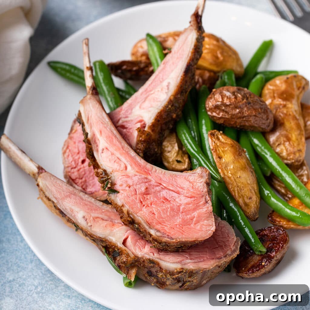14 Delicious Easter Recipes to Make at Home 3 Medium-rare lamb chops with herb crust served with roasted potatoes and green beans