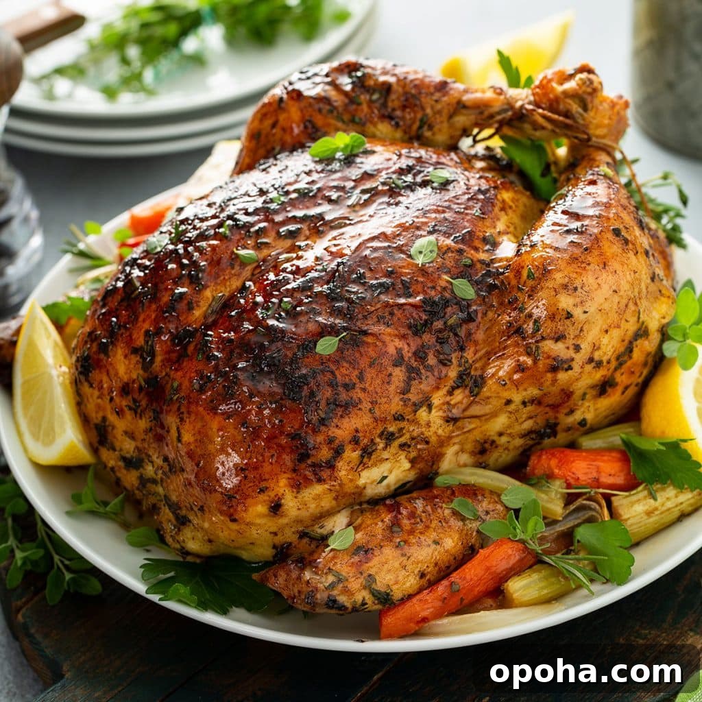 14 Delicious Easter Recipes to Make at Home 4 a whole roasted chicken on a white plate with roasted vegetables
