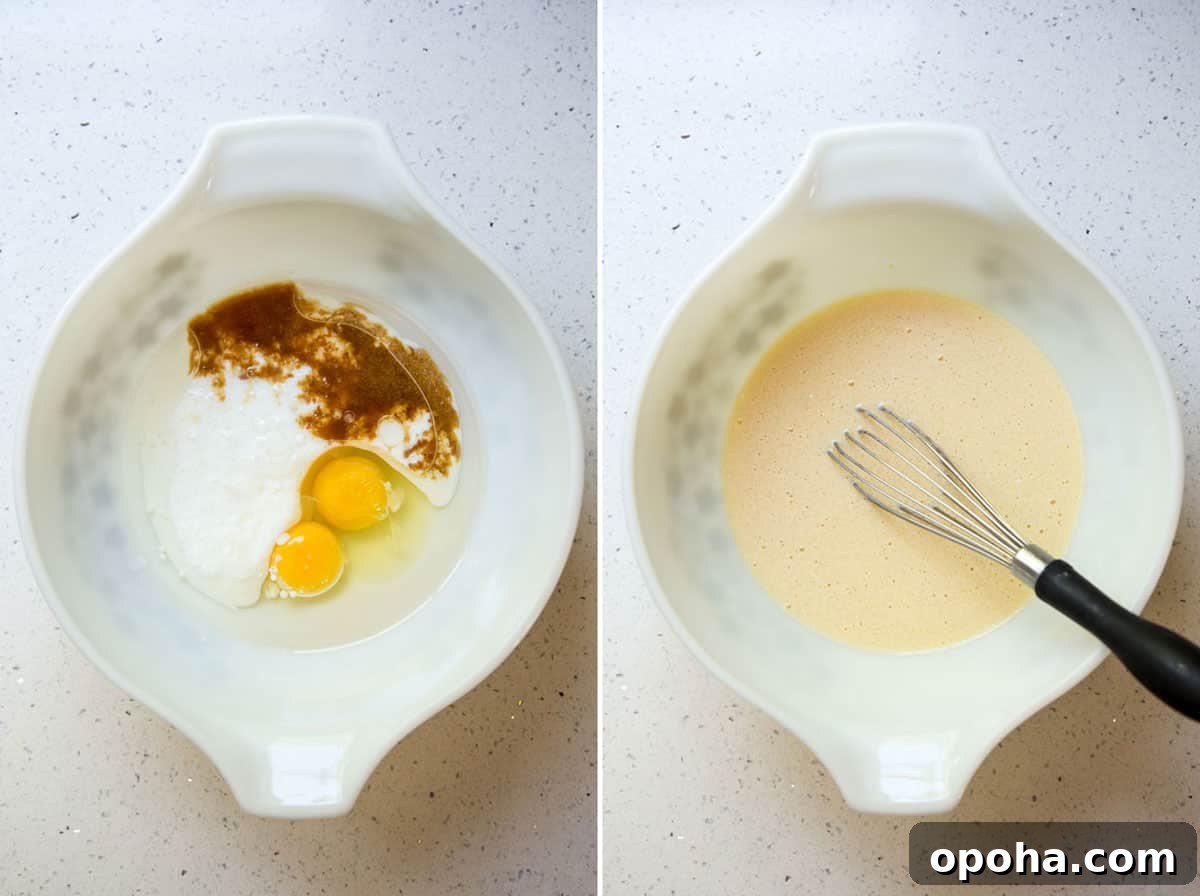 Prepare wet ingredients in a mixing bowl for the vanilla cupcake batter.