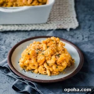 baked vegan mac and cheese on plate