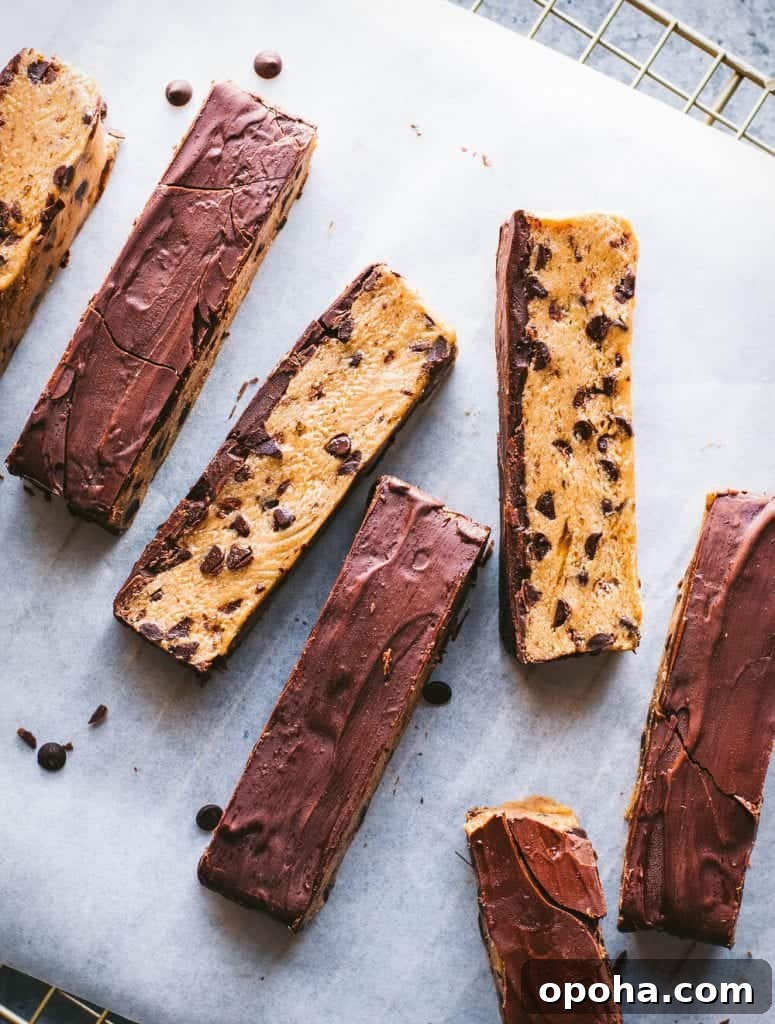 no-bake cookie dough bars on parchment paper