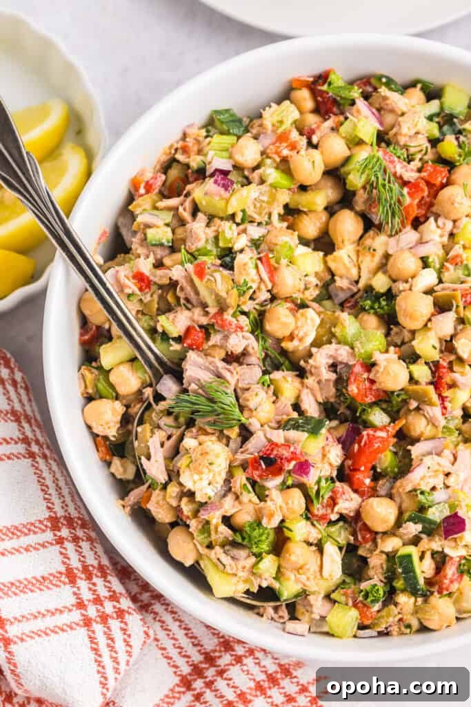 Mediterranean Tuna and Chickpea Salad with a spoon