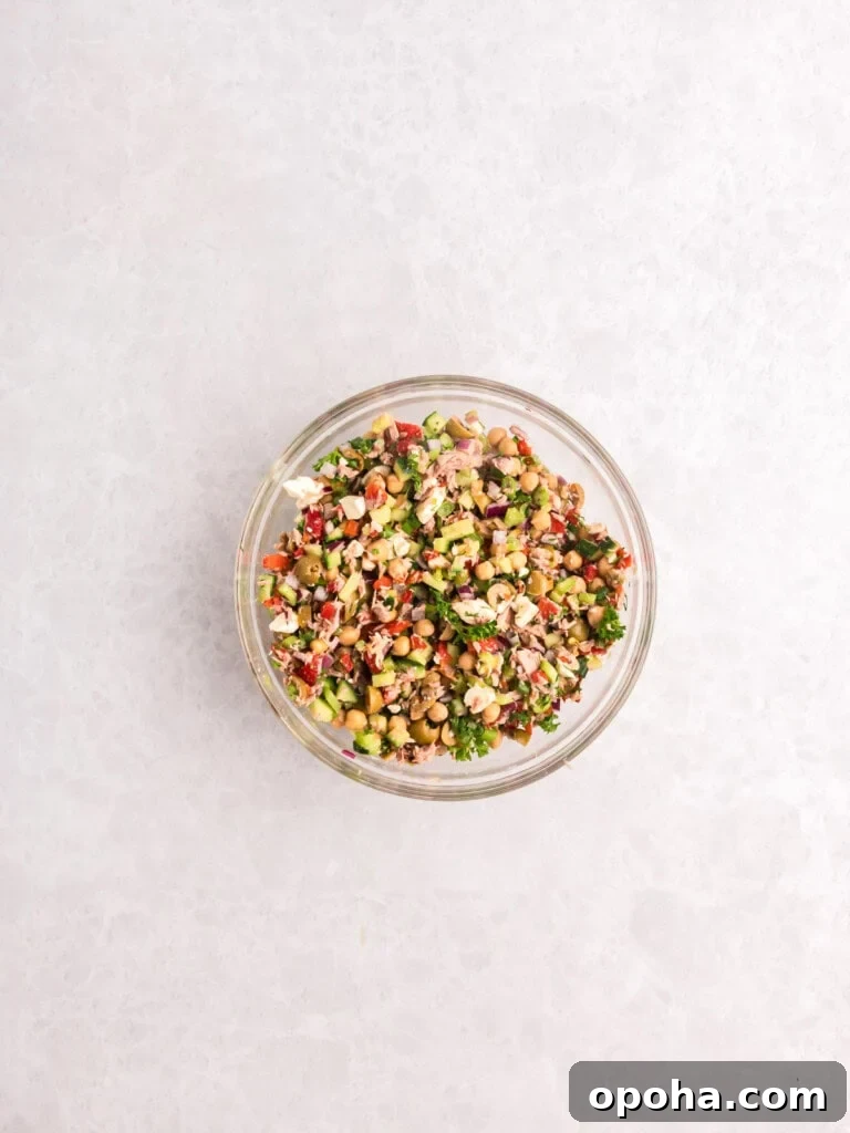 Mediterranean Tuna and Chickpea Salad in a large bowl