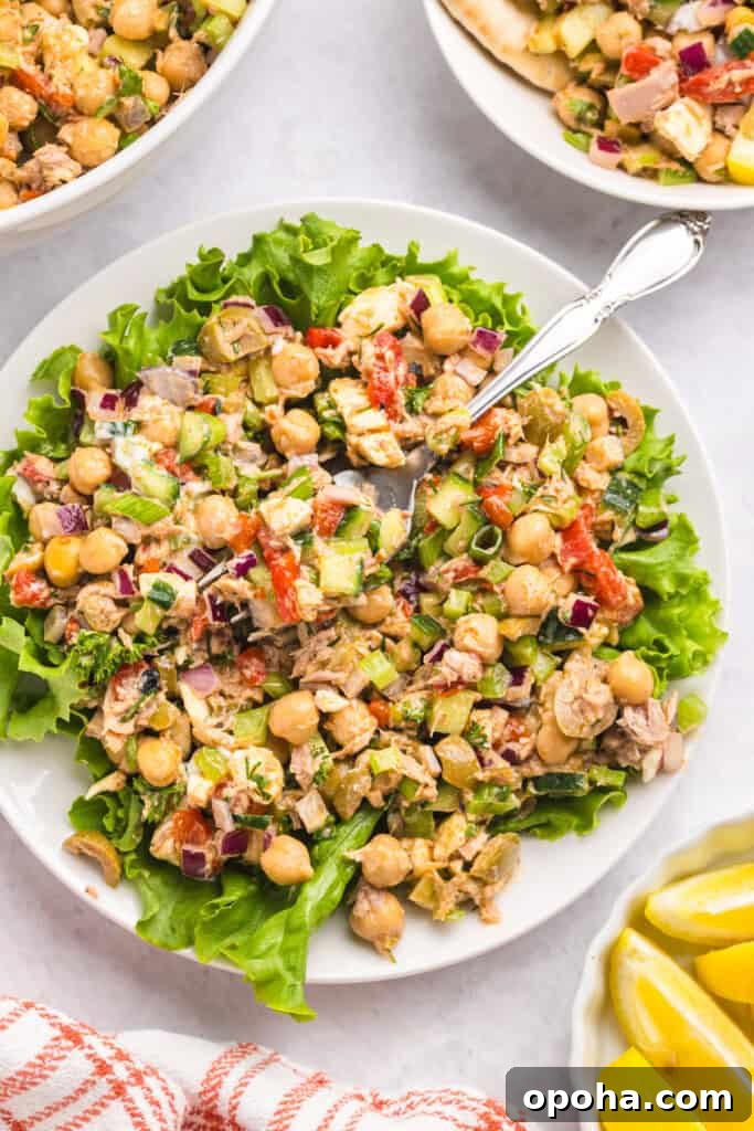 Mediterranean Tuna and Chickpea Salad with lettuce
