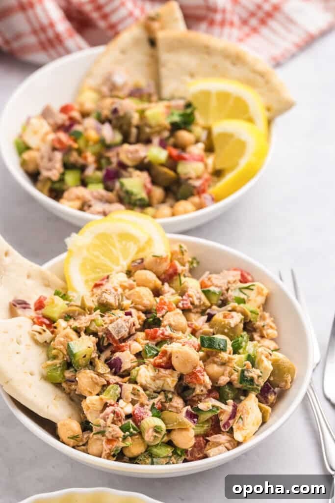 Mediterranean Tuna and Chickpea Salad in two bowls