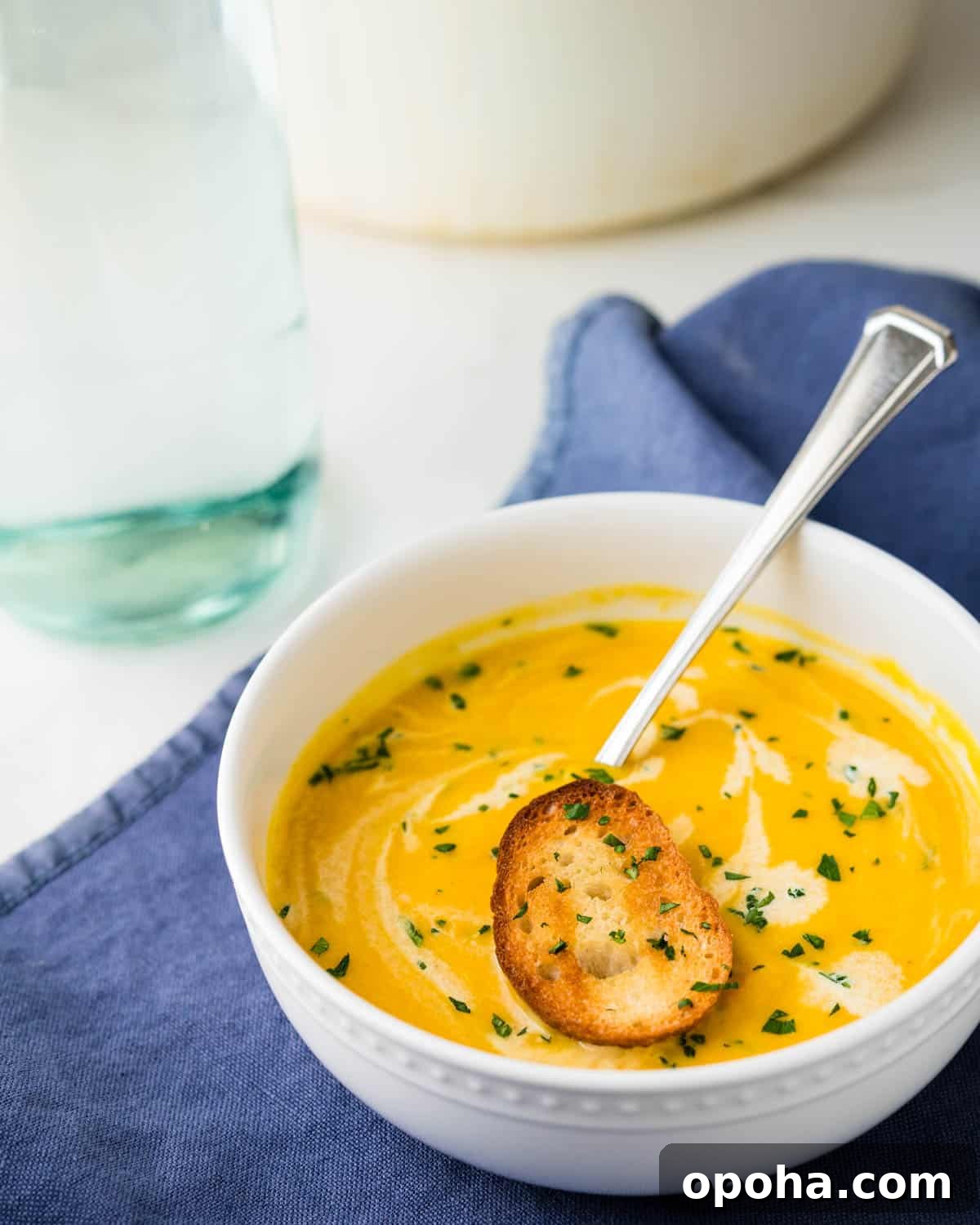 Ginger Curry Parsnip and Carrot Soup Recipe 6 carrot and parsnip soup with a toasted crouton.