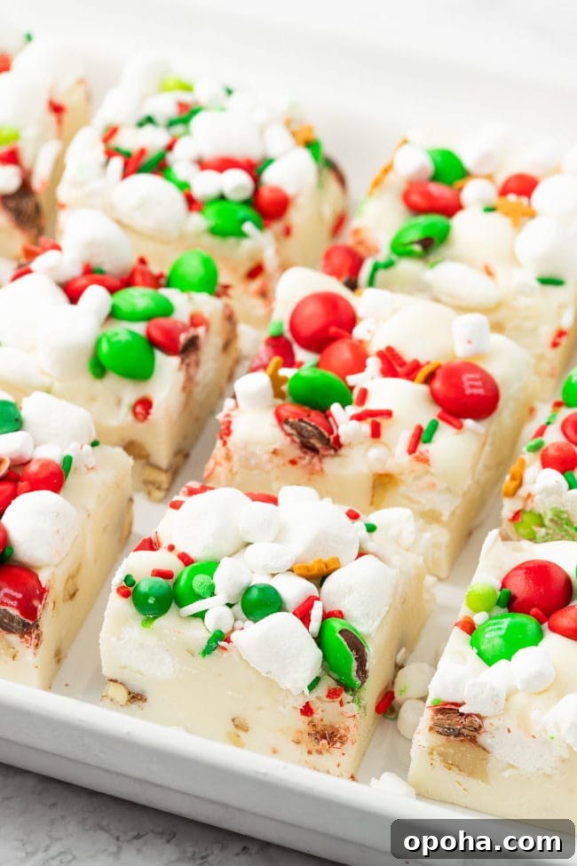 White Christmas Rocky Road Fudge with marshmallows