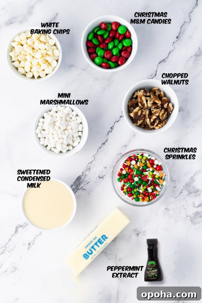 white christmas fudge ingredients on a counter