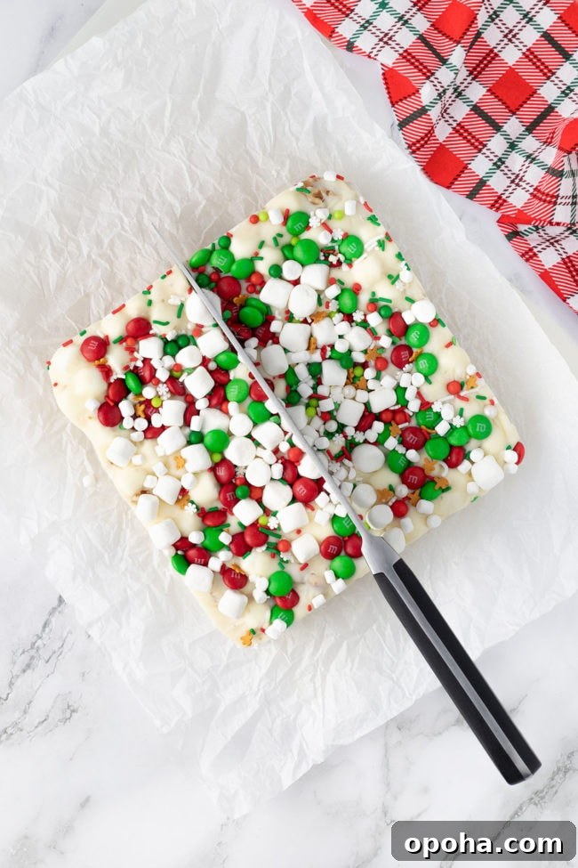 cutting Christmas fudge