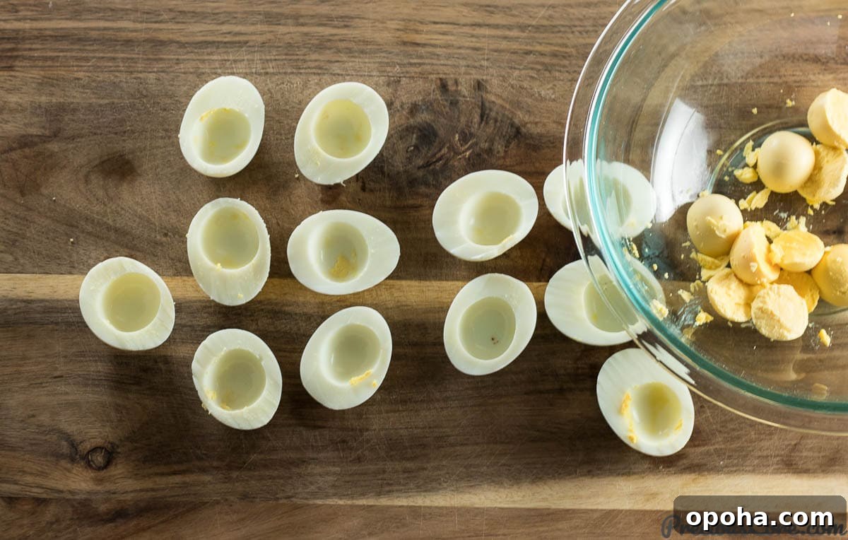 Classic Southern Deviled Eggs Recipe with Tangy Mustard-Fill 6 Deviled Eggs cut in halves