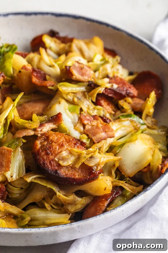 Southern-Style Fried Cabbage Recipe for Bold Flavor 4 bowl of southern fried cabbage with bacon and smoked sausage