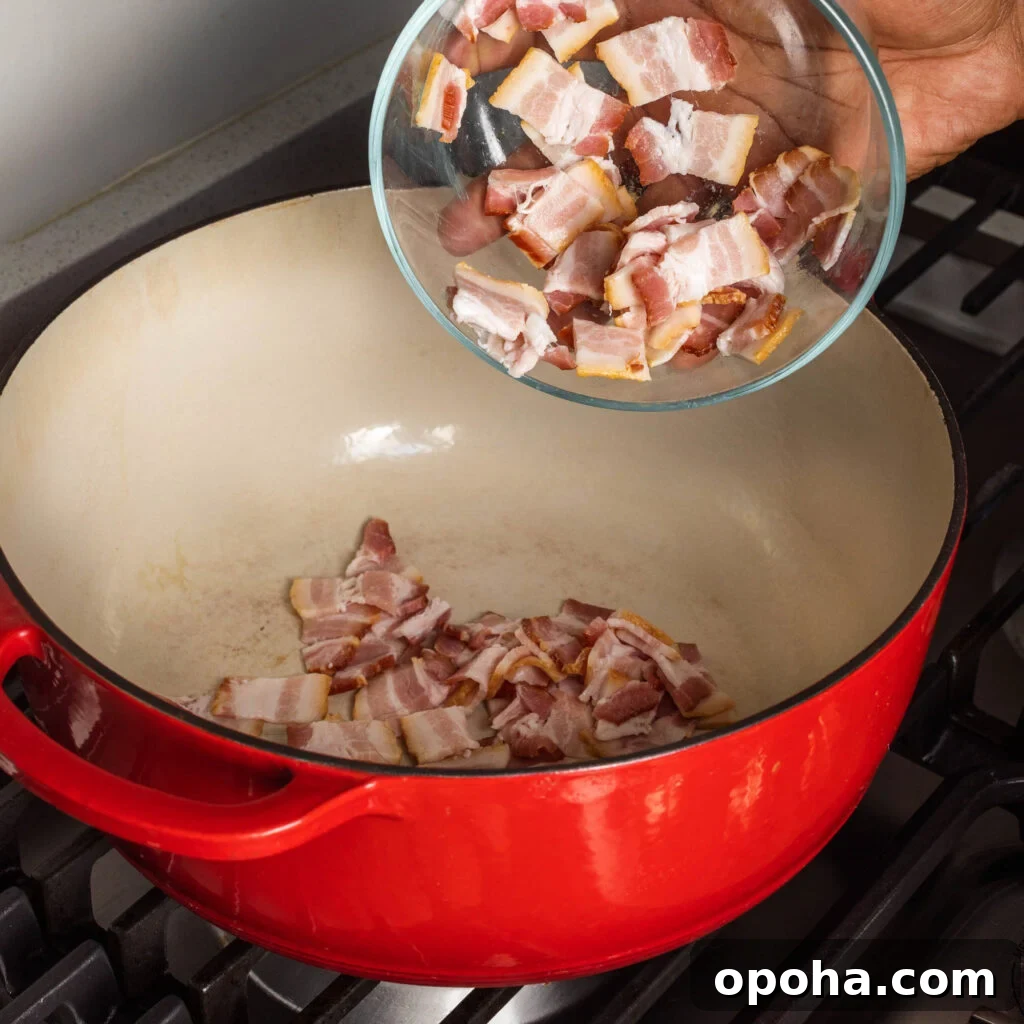 Southern-Style Fried Cabbage Recipe for Bold Flavor 5 sautéing bacon in dutch oven