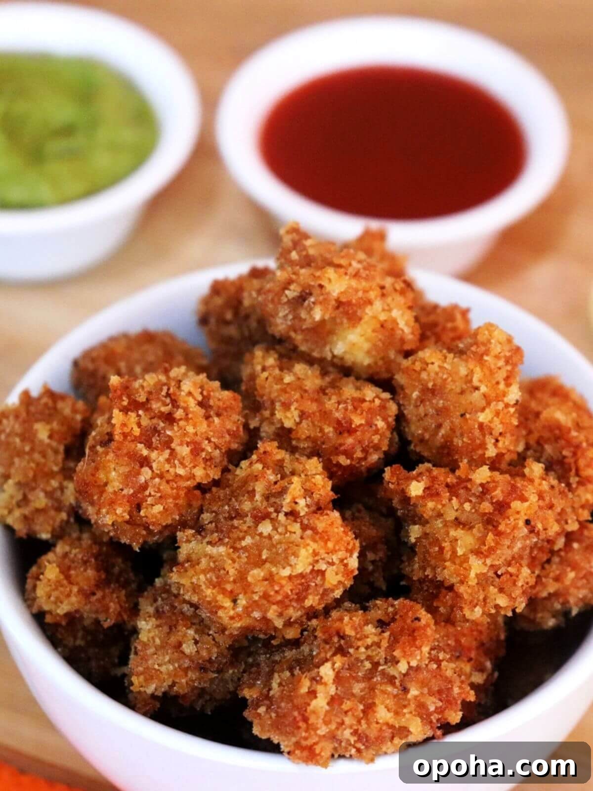Crispy Homemade Popcorn Chicken Recipe for Snack or Dinner 2 close-up of popcorn chicken served in a bowl.