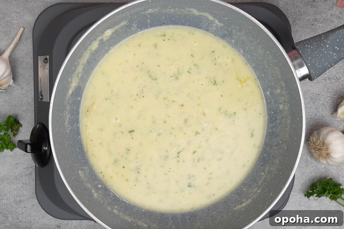 Ready lemon garlic butter sauce.