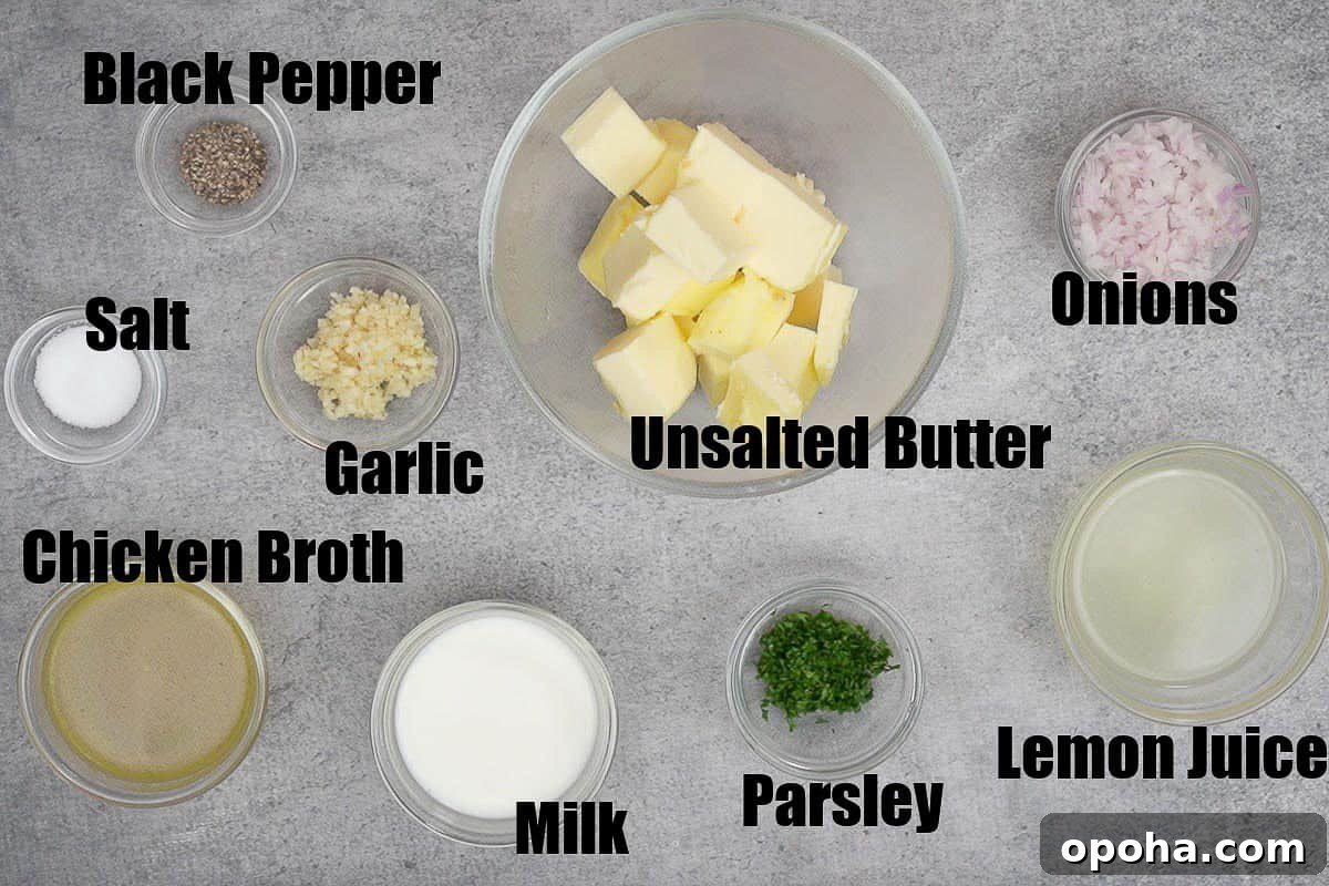 Lemon butter sauce ingredients.