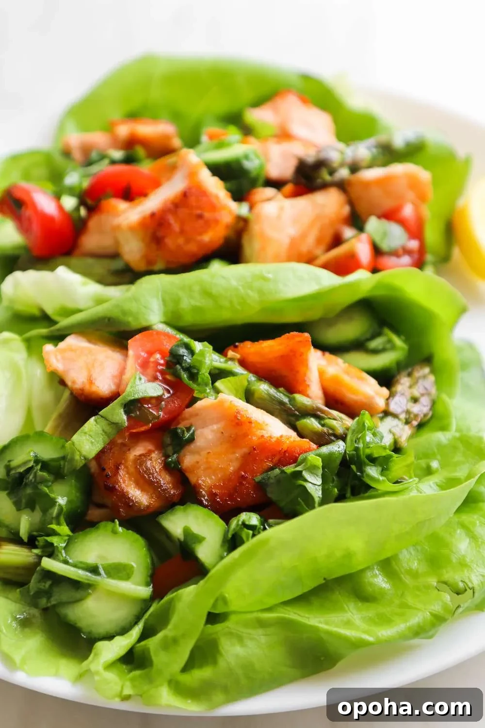 healthy salmon lettuce wraps - healthy dinner idea