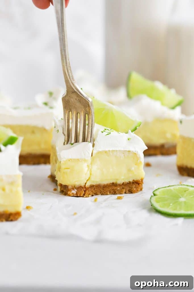 Gluten-Free Banana Cream Pie Recipe — Light, Silky & Delicious 12 Front view of gluten-free key lime pie bars with graham cracker crust