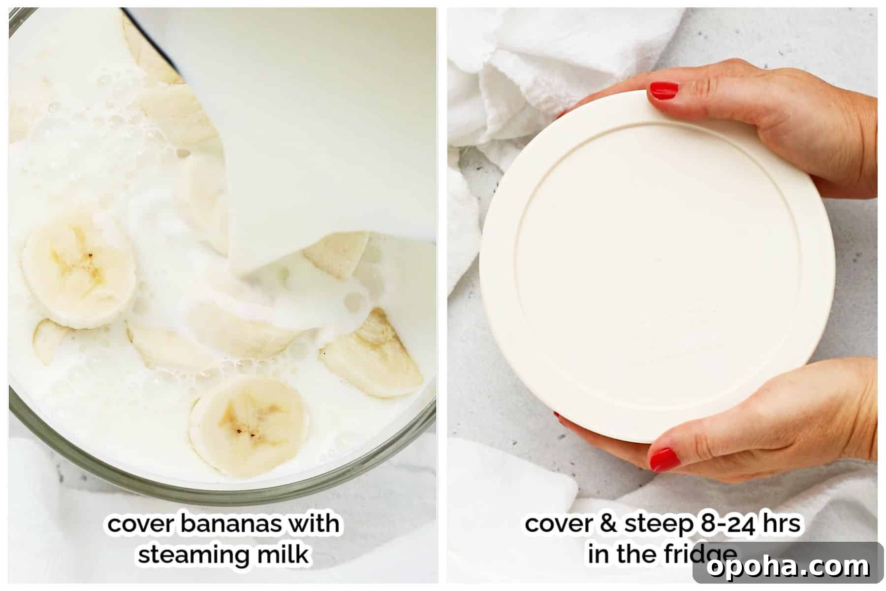 Gluten-Free Banana Cream Pie Recipe — Light, Silky & Delicious 4 steeping bananas in milk to make banana cream pie filling